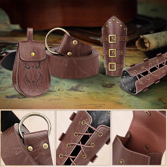Renaissance Men Women Accessories Set Viking Costume Medieval Gear - Picture 3 of 7